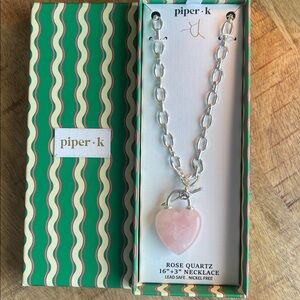 Piper K Pink Rose Quartz 💕Heart Pendant on Silver-Link Chain